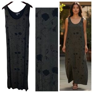 Vtg 90s y2K Carole Little Maxi Dress Sz 1X 16 18 Black Gray Floral Slinky Knit
